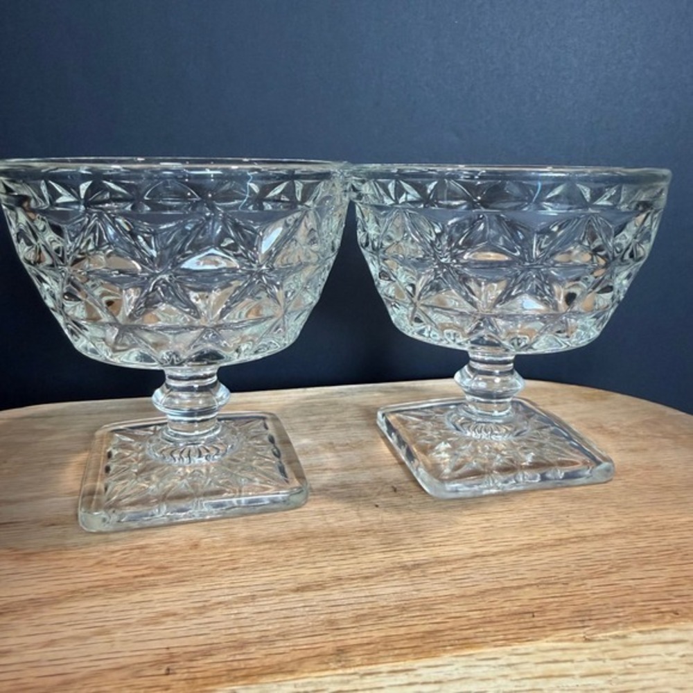 Imperial Glass Mt Vernon Champagne Sherbet Glasses Set 2 Square Base Clear 3.5"